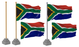 Süd Afrika Flagge winken, Stand, Pole, isoliert, 3d Illustration, 3d Wiedergabe, Flagge, golden, png