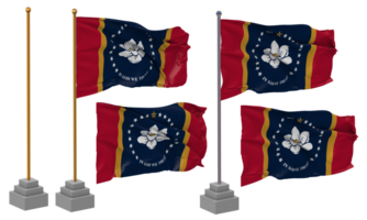 State of Mississippi Flag Waving Different Style With Stand Pole Isolated, 3D Rendering png