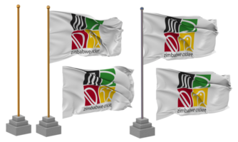 Zimbabwe Cricket, ZC Flag Waving Different Style With Stand Pole Isolated, 3D Rendering png