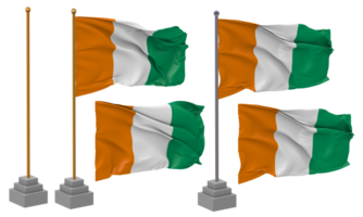 Ivory Coast Flag Waving Different Style With Stand Pole Isolated, 3D Rendering png