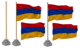 Arménie drapeau agitant différent style avec supporter pôle isolé, 3d le rendu png
