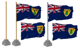 turcos e Caicos ilhas, tci bandeira acenando, ficar em pé, pólo, isolado, 3d ilustração, 3d Renderização, bandeira, dourado, png