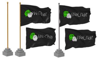 WeChat, Weixin Flag Waving Different Style With Stand Pole Isolated, 3D Rendering png