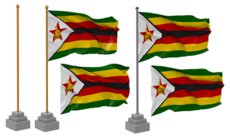 Zimbabwe Flag Waving Different Style With Stand Pole Isolated, 3D Rendering png