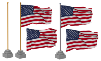 United States Flag Waving, Stand, Pole, Isolated, 3d illustration, 3d rendering, Flag, Golden, png