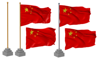 China Flag Waving Different Style With Stand Pole Isolated, 3D Rendering png