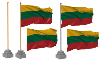 Lithuania Flag Waving Different Style With Stand Pole Isolated, 3D Rendering png