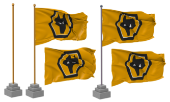 Wolverhampton vagabundos fútbol americano club bandera ondulación diferente estilo con estar polo aislado, 3d representación png