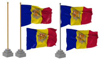 andorra flagga vinka annorlunda stil med stå Pol isolerat, 3d tolkning png