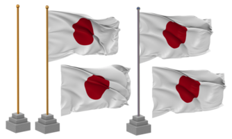 Japan Flag Waving Different Style With Stand Pole Isolated, 3D Rendering png