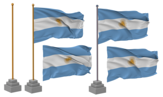 argentina flagga vinka annorlunda stil med stå Pol isolerat, 3d tolkning png