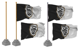 paquete fútbol americano club bandera ondulación diferente estilo con estar polo aislado, 3d representación png