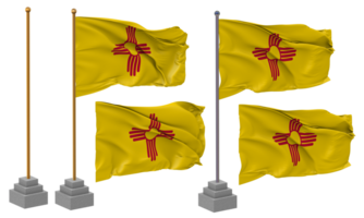 State of New Mexico Flag Waving Different Style With Stand Pole Isolated, 3D Rendering png