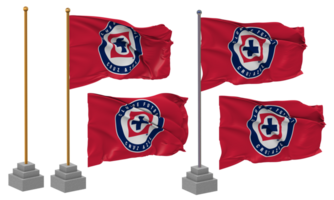 club de zaalvoetbal cruz azul vlag golvend verschillend stijl met staan pool geïsoleerd, 3d renderen png