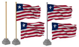 Liberia Flagge winken anders Stil mit Stand Pole isoliert, 3d Rendern png