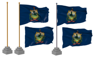 State of Vermont Flag Waving Different Style With Stand Pole Isolated, 3D Rendering png