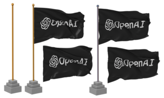 chatgpt openai drapeau agitant différent style avec supporter pôle isolé, 3d le rendu png