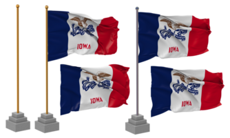 State of Iowa Flag Waving, Stand, Pole, Isolated, 3d illustration, 3d rendering, Flag, Golden, png