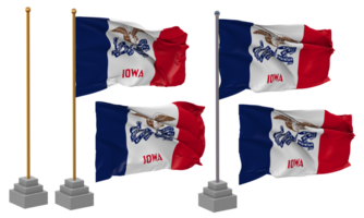 staat van Iowa vlag zwaaien, stellage, pool, geïsoleerd, 3d illustratie, 3d weergave, vlag, gouden, png