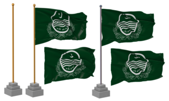 gouvernement de Pendjab, Pakistan drapeau agitant différent style avec supporter pôle isolé, 3d le rendu png