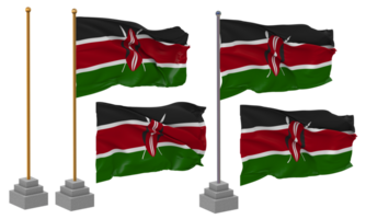 Kenia bandera ondulación diferente estilo con estar polo aislado, 3d representación png