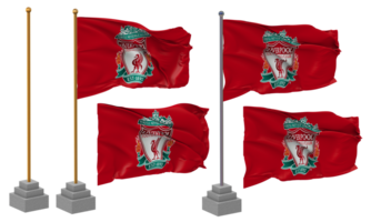 Liverpool futebol clube bandeira acenando diferente estilo com ficar de pé pólo isolado, 3d Renderização png