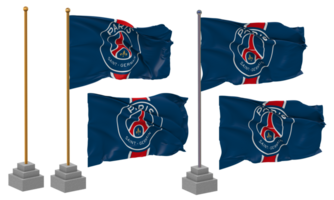 Paris Saint Germain Football Club Flag Waving Different Style With Stand Pole Isolated, 3D Rendering png