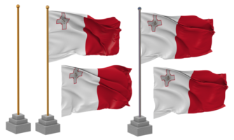 Malta bandeira acenando diferente estilo com ficar de pé pólo isolado, 3d Renderização png