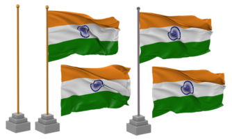 India bandiera agitando diverso stile con In piedi polo isolato, 3d interpretazione png