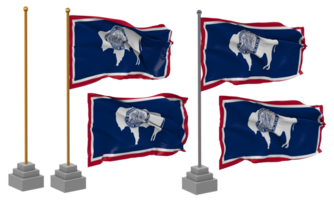 State of Wyoming Flag Waving Different Style With Stand Pole Isolated, 3D Rendering png