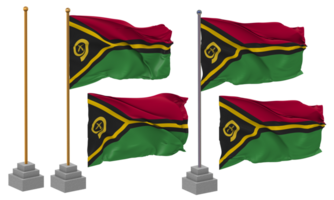 Vanuatu Flagge winken, Stand, Pole, isoliert, 3d Illustration, 3d Wiedergabe, Flagge, golden, png