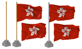 hong kong flagga vinka annorlunda stil med stå Pol isolerat, 3d tolkning png