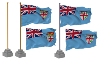 Fidschi Flagge winken anders Stil mit Stand Pole isoliert, 3d Rendern png
