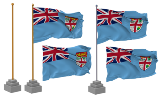 fiji bandeira acenando diferente estilo com ficar de pé pólo isolado, 3d Renderização png