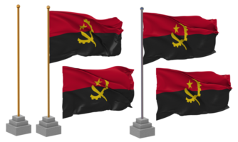 Angola Flag Waving Different Style With Stand Pole Isolated, 3D Rendering png