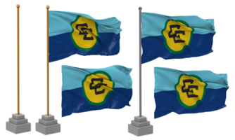 Caribbean Community, CARICOM Flag Waving Different Style With Stand Pole Isolated, 3D Rendering png