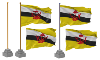 Brunei Flag Waving Different Style With Stand Pole Isolated, 3D Rendering png
