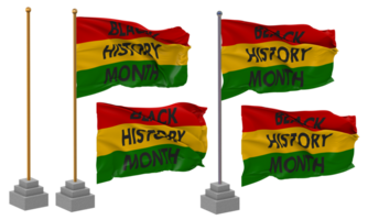 negro historia mes bandera ondulación diferente estilo con estar polo aislado, 3d representación png