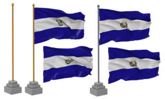 El Salvador Flag Waving Different Style With Stand Pole Isolated, 3D Rendering png