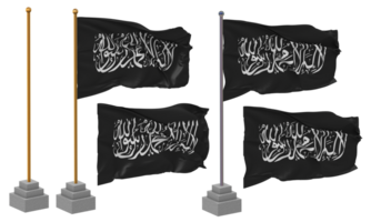 shahadah islâmico bandeira acenando diferente estilo com ficar de pé pólo isolado, 3d Renderização png