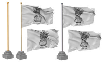 Emblem India Flag Waving Different Style With Stand Pole Isolated, 3D Rendering png