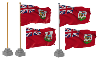 Bermudes drapeau agitant différent style avec supporter pôle isolé, 3d le rendu png