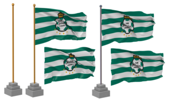 Club Santos Laguna SA de CV, Santos Laguna Flag Waving Different Style With Stand Pole Isolated, 3D Rendering png