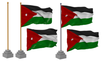 Jordanië vlag golvend verschillend stijl met staan pool geïsoleerd, 3d renderen png