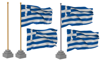 Grèce drapeau agitant différent style avec supporter pôle isolé, 3d le rendu png