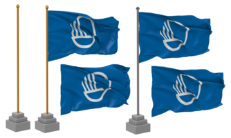 Nordic Council Flag Waving Different Style With Stand Pole Isolated, 3D Rendering png