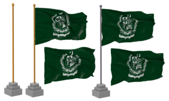 Etat emblème de Pakistan, manteau de bras drapeau agitant différent style avec supporter pôle isolé, 3d le rendu png