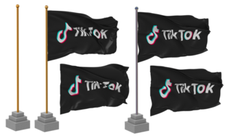 Tik Tok bandera ondulación diferente estilo con estar polo aislado, 3d representación png