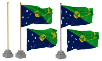 gebied van Kerstmis eiland vlag golvend verschillend stijl met staan pool geïsoleerd, 3d renderen png
