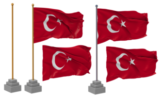 Turquía bandera ondulación, pararse, polo, aislado, 3d ilustración, 3d representación, bandera, dorado, png